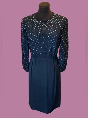 Vintage Rhinestone Wiggle Cocktail Dress Miss Jackson's 1960's Black Party Dress
